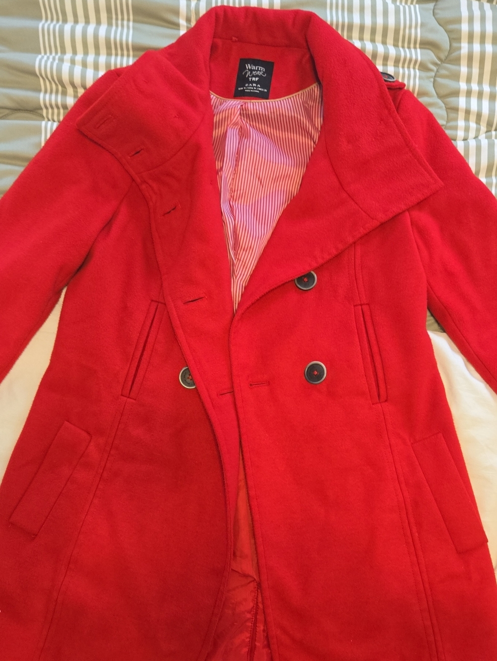 Warm & Cozy Red Double-Breasted Pea Coat by